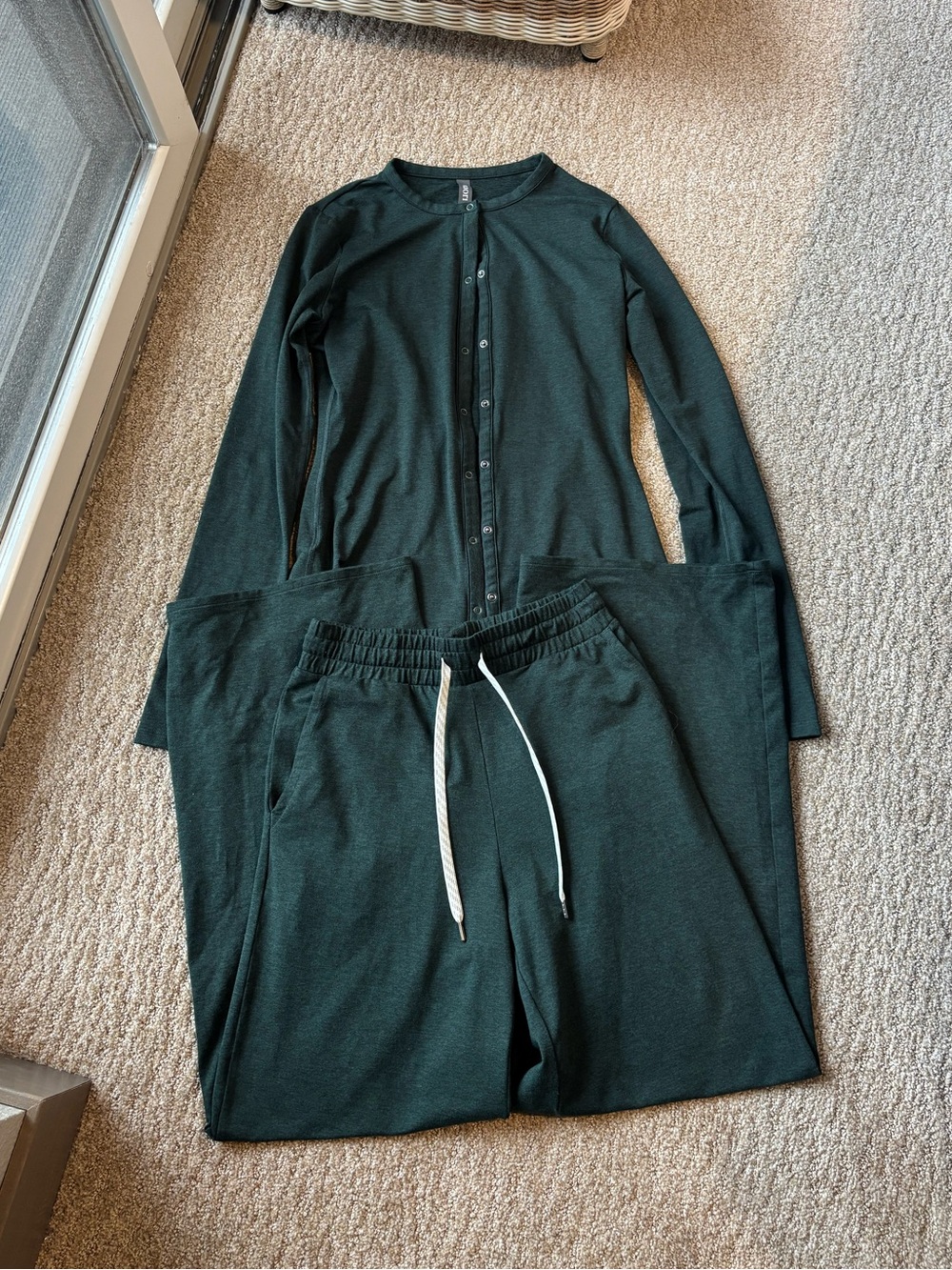 Vuori Halo Essential Cardigan Wide Leg Pants Set Dark Green Athleisure Lounge